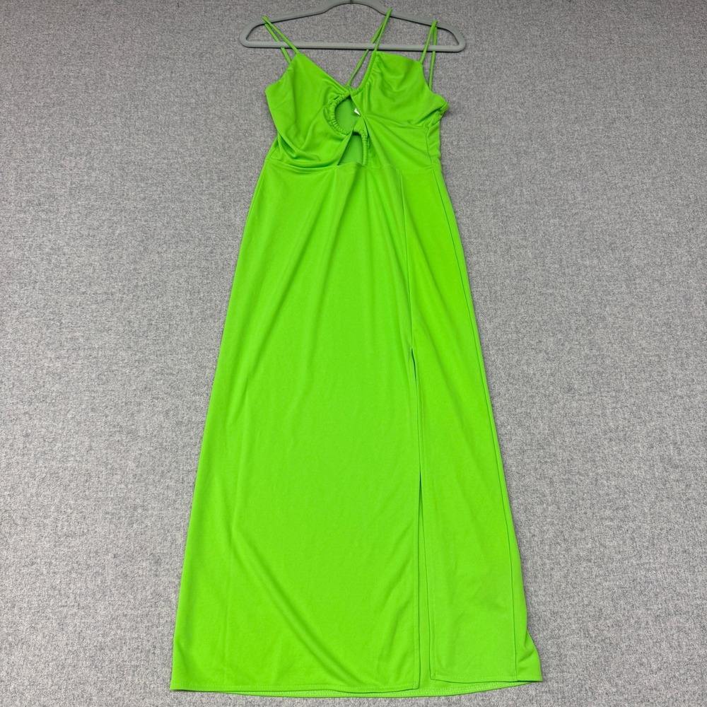 H&M Maxi Dress Size S Neon Green Keyhole Cutout Slit Spaghetti Strap Summer Sexy